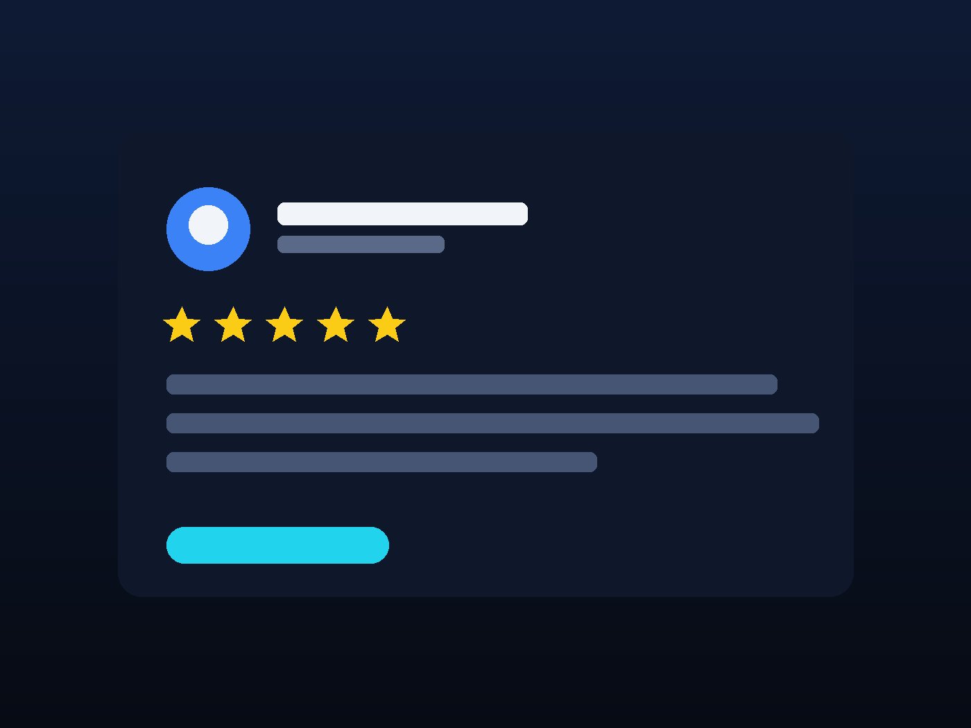 Tarjeta de reseña de cinco estrellas de un cliente satisfecho de Primer Click