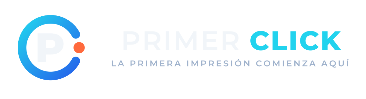Logotipo de Primer Click: monograma PC con punto coral